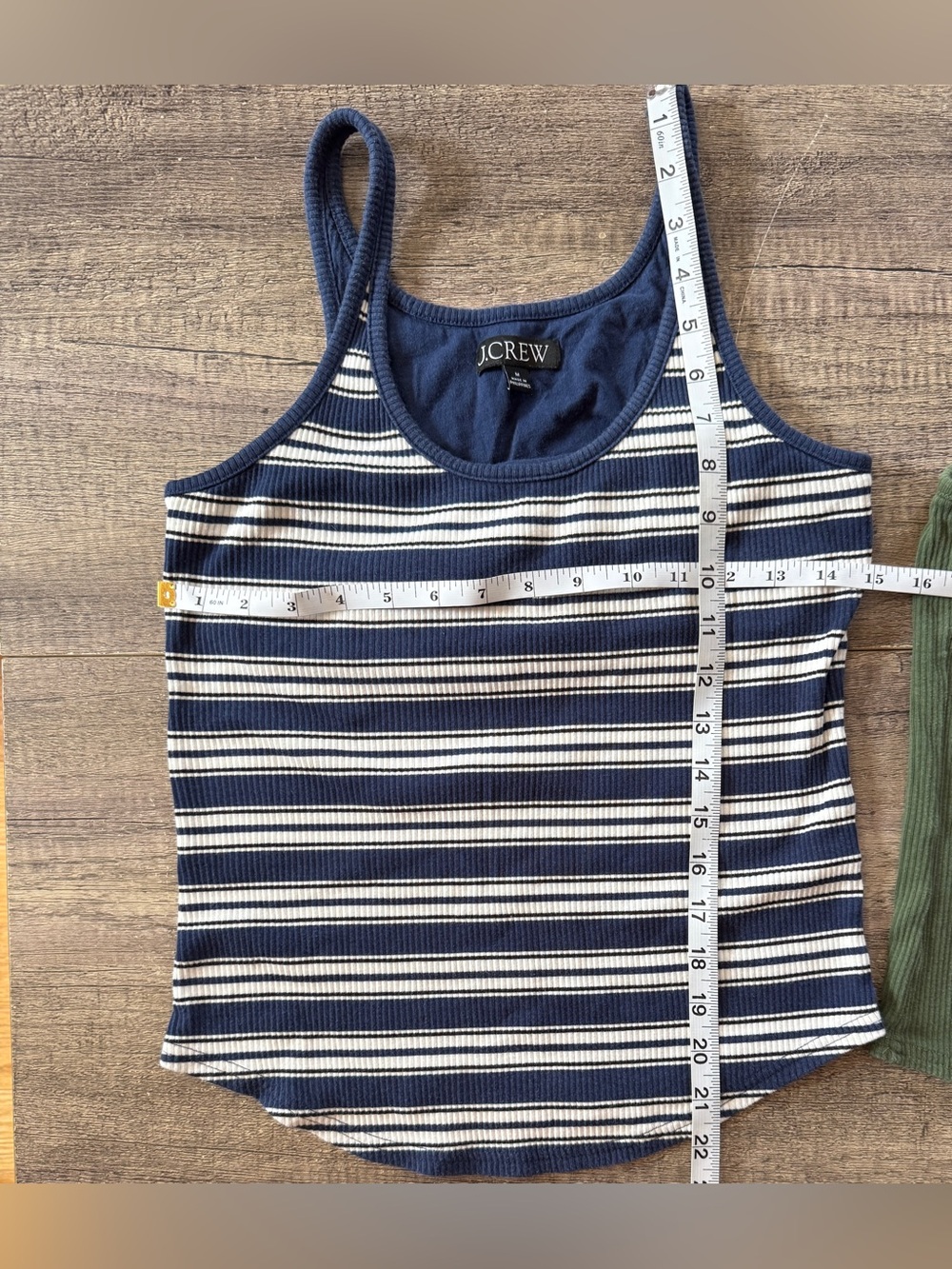 Set of 2 J.Crew tank tops with shelf bras, olive green and navy stripe. Medium. - Picture 3 of 4